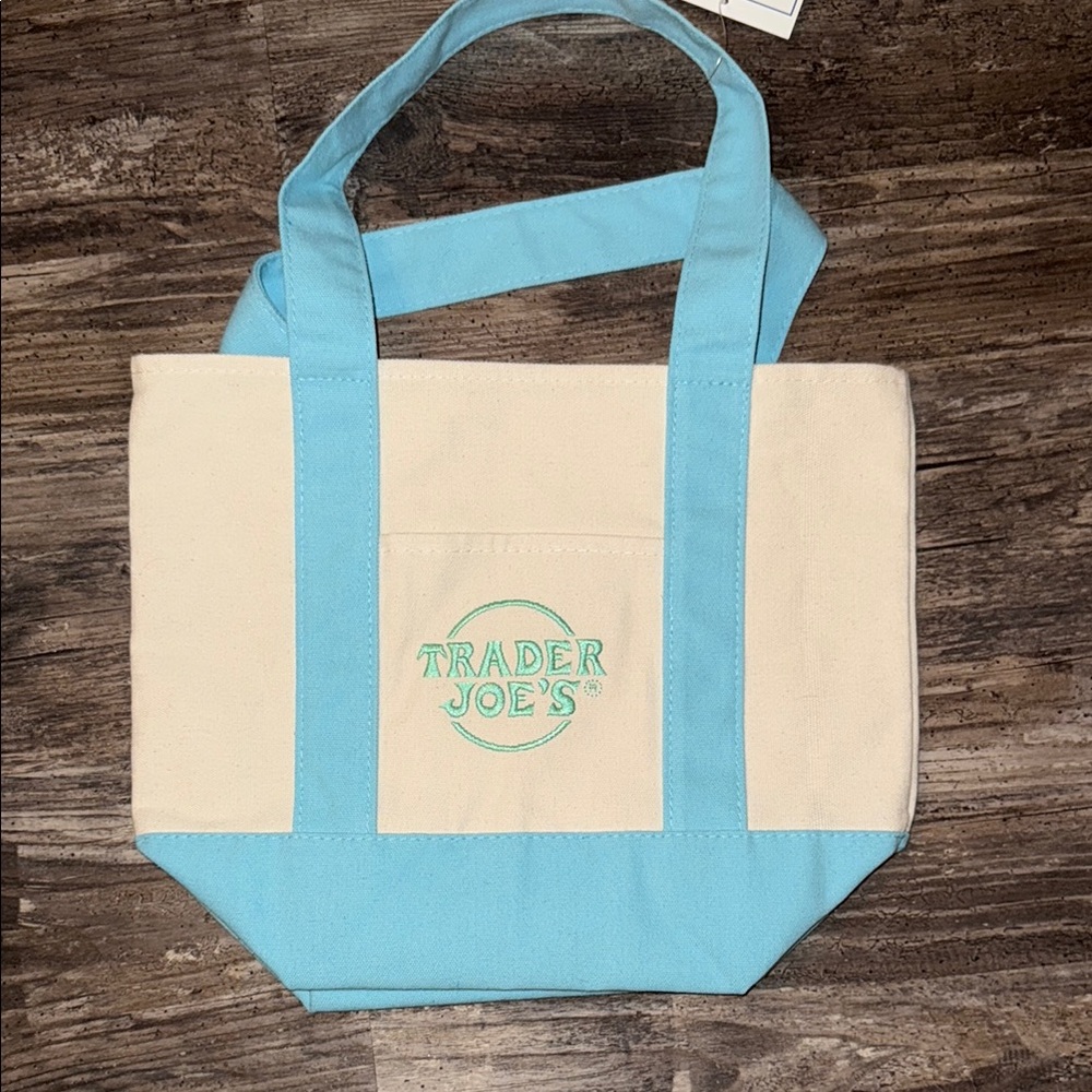 Trader Joe’s canvas Blue and Cream Tote Bag